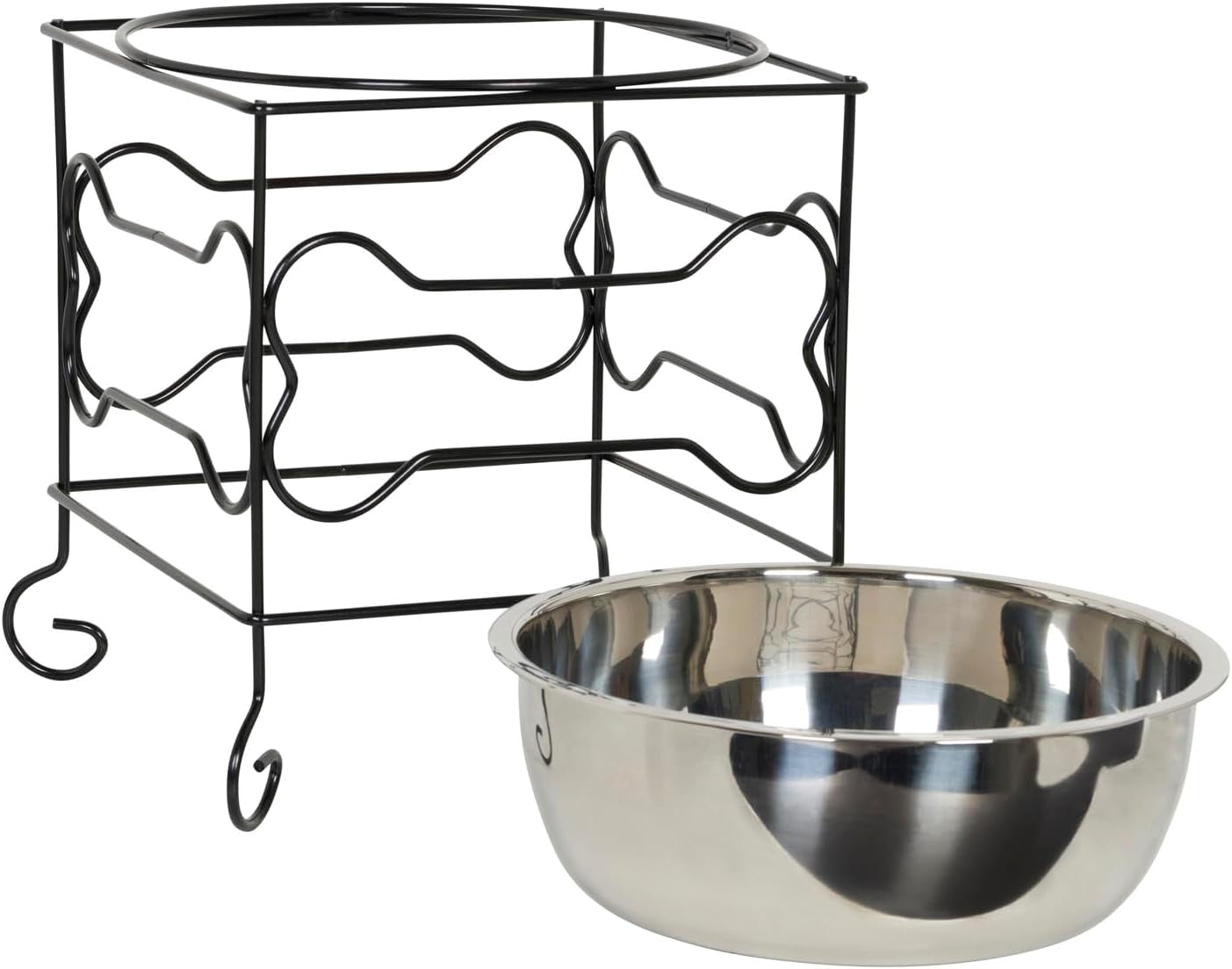 10-Inch Black Wrought Iron Stand with Single Elevated Stainless Steel Feeder Bowl