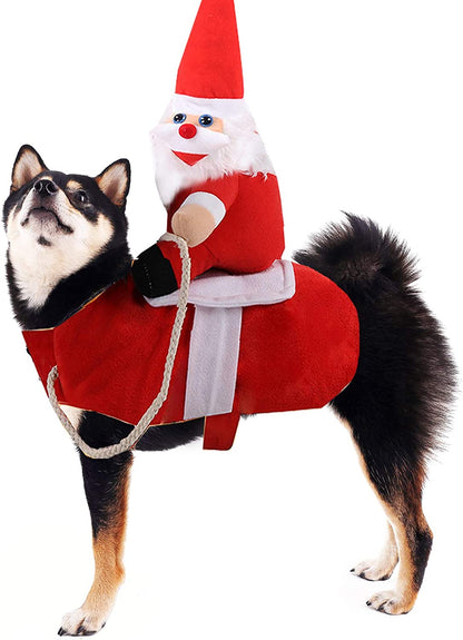 Christmas Dog Costume Funny Dog Christmas Santa Claus Costume Riding on Dog Pet Cat Christmas Holiday Outfit Pet Christmas Clothes Dressing up for Halloween Christmas Party